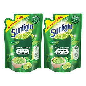 Combo 2 Nước Rửa Chén Sunlight Khử mùi tanh Matcha Trà Nhật (2.1kg x 2)