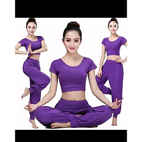 Đồ tập yoga nữ, set đồ tập Alibaba chất vải co giãn thấm hút tặng kèm mút