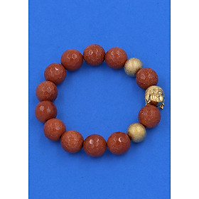 Vòng tay chuỗi hạt Đá Kim Sa Cắt Giác 14 ly - Vòng tay Phật A Di Đà inox vàng VKSGNLVHB14 - hợp mệnh Kim, mệnh Thổ - Vòng đeo tay size lớn