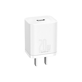 Adapter Cóc củ sạc type c sạc nhanh 20W chuẩn PD 3.0 Type-C hiệu Baseus Super Si trang bị chip sạc thông minh cho iPhone 12 / iPad Pro 2020 / Samsung / Oppo / Huawei / Vivo (phiên bản đầu cắm US-UK) - Hàng nhập khẩu