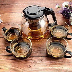 Bộ ấm pha trà kèm 4 ly cốc thủy tinh có lưới lọc inox đẹp sang trọng pha chế cafe tiện lợi 2in1 đẳng cấp