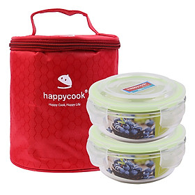 Mua Bộ 2 hộp thủy tinh tròn HappyCook 400ml Kèm Túi Giữ Nhiệt 400ml HCG-02CE
