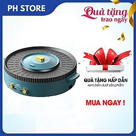 Nồi Lẩu Nướng Đa Năng 2 In 1, Bếp Lẩu Nướng Không Khói, Loại To, Hàng Nội Địa Trung, Công Suất 1800W, 3 Ngăn, Nút Điều Chỉnh Từng Ngăn Riêng Biệt, Phù Hợp Cho 2-8 Người