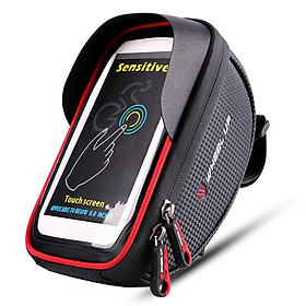 Túi đựng đồ để tay lái dành cho xe đạp, đựng điện thoại, có bọc màn hình cảm ứng, chống nước, chống sốc-Màu Đen đỏ