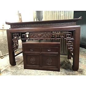 Mua BÀN THỜ ÁN GIAN GỖ SỒI 1M75 – MẪU TRẠM SEN Phun Màu Gỗ Óc Chó