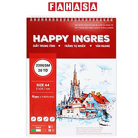 Sổ Vẽ Lò Xo A4 Vân Ngang - Giấy Mỹ Thuật - 40 Trang 220gsm - Happy Ingres