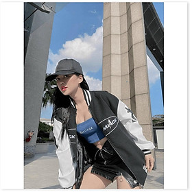 Áo khoác dù bomber unisex màu đen tay phối trắng in hình siêu chất dành cho nam nữ , phong cách hottrend 2021 MẪU MỚI NHẤT HIỆN NAY-Jins Store