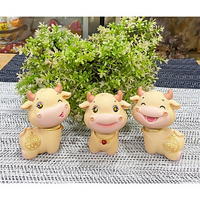 Bộ 03 tượng Trâu Vàng lò xo may mắn phát tài