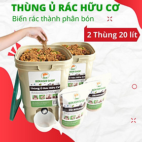 Mua COMBO 2 Thùng Ủ Rác Hữu Cơ EM Bokashi 20L - Thùng Dầy  Kín Mùi  Sạch Sẽ  Tặng Phụ Kiện + 2kg EM)