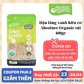Đậu lăng chứa Protein và chất xơ Absolute Organic Split Green Lentils 400g