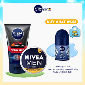 Combo NIVEA MEN chăm sóc da cho nam Sữa rửa mặt Detox Bùn khoáng giảm mụn (83940) & Kem dưỡng da 3in1 giúp sáng da cấp ẩm (83923)