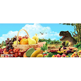 TRANH DÁN TƯỜNG 3D RAU, CỦ, QUẢ PHÒNG BẾP 301TKN  -  TRANH DÁN TƯỜNG PHÒNG ĂN KHỔ NGANG