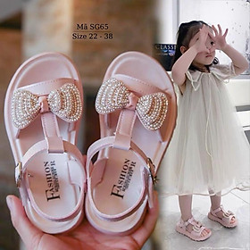 Dép quai hậu sandal bé gái quai ngang thời trang chất da PU mềm êm màu hồng gắn nơ công chúa duyên dáng và dễ thương phù hợp cho trẻ em 1 - 12 tuổi đi học đi biển phong cách Hàn Quốc SG65
