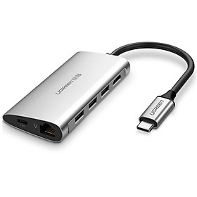 Mua Ugreen UG50516CM121TK 15CM màu Bạc Bộ chuyển đổi TYPE C sang 3 USB 3.0 + HDMI + LAN + TF SD + nguồn TYPE C vỏ nhôm - HÀNG CHÍNH HÃNG