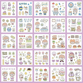 Set 25 tấm sticker cute dán trang trí tập vở, bình nước, họa tiết hoạt hình trong suốt - Vpp Thiên Ái