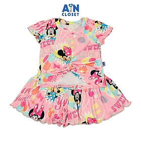 Bộ quần áo Ngắn bé gái hoạ tiết Chuột Mina Hồng Thun cotton - AICDBGZTSI7Y - AIN Closet