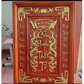 Tranh cửu huyền thất tổ bằng gỗ hương đỏ pu dát vàng cao cấp kt 68×98×4cm 