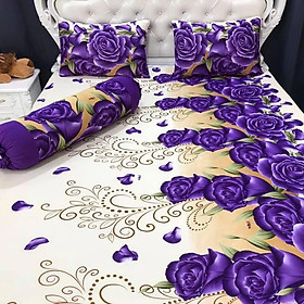 Bộ Drap Thun Lạnh Hàn Quốc (Drap Và 3 Áo Gối) - Hoa Tím