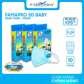 [HỘP - FAMAPRO 5D BABY] - khẩu trang y tế trẻ em kháng khuẩn 3 lớp Famapro 5D Baby (10 cái/ hộp) - COMBO 3 HỘP