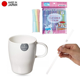 Combo cốc nhựa Folio có quai 310ml + set 150 chiếc ống hút Flexible Straw φ5x180mm - nội địa Nhật Bản