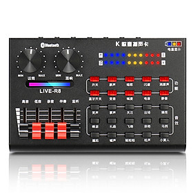 R8 Live Sound Card with USB Audio Cables + Pair Earphones Anchor Singing Computer Microphone Voice Change
