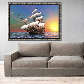 Tranh canvas phong thủy treo tường - Thuận buồm xuôi gió - TBXG009 - Khung hoa văn sang trọng - 120x80cm