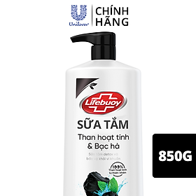 Sữa tắm detox Lifebuoy Than hoạt tính & Bạc hà 850g chiết xuất từ thiên nhiên ngừa mùi cơ thể và sạch sâu khỏi bụi mịn