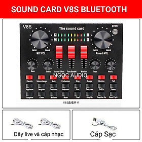 ( Sản phẩm mới ) Sound Card V8S Có Bluetooth, Pin Sạc – Thu Âm Hát Livestream Karaoke - Tăng độ nhạy của Micro Không có