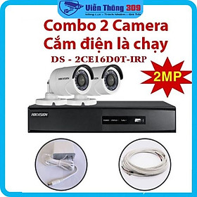 Mua Trọn bộ 2 Camera 2MP DS-2CE16D0T-IRP + Đầu ghi hình 7204HGHI  có sẵn phụ kiện  cắm điện là chạy - Hàng chính hãng