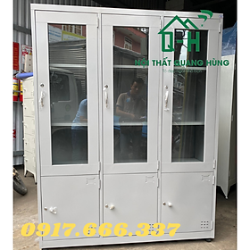 Mua TỦ HỒ SƠ 3 CÁNH CỬA KÍNH SƠN TĨNH ĐIỆN 1M8X1M2X45CM MÀU XÁM GHI DÀNH CHO VĂN PHÒNG