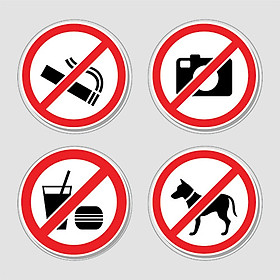 Set 4 Miếng Dán Cảnh Báo Cấm Hút Thuốc, cấm mang thức ăn.... - No Smoking