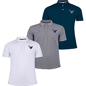 Áo thun polo nam có cổ bẻ phối logo thêu trước ngang ngực cao cấp trẻ trung thương hiệu Doka, Combo 3 áo - ĐBPS19 - Trắng, Xám đậm, Xanh cổ vịt