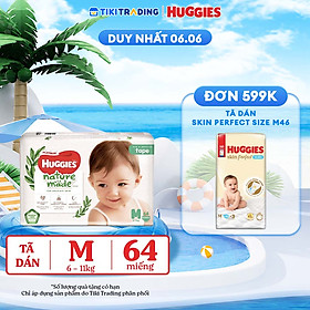 Tã Dán Siêu Cao Cấp Huggies Platinum Naturemade M64 (64 Miếng)
