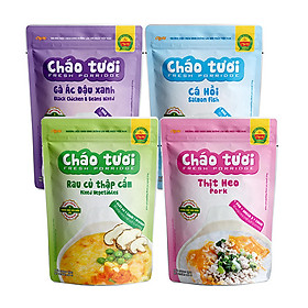 Combo 4 Gói Cháo Tươi Cây Thị Vị Gà Ác Đậu Xanh, Cá Hồi, Rau Củ Thập Cẩm