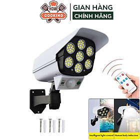 Đèn năng lượng mặt trời giả camera thông minh, cảm biến chuyển động tắt bật khi có chuyển động, kèm điều khiển từ xa