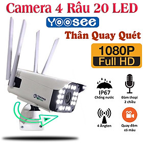 Camera wifi yoosee ngoài trời 20 LED 4 râu thân xoay Full HD 1080P Quay đêm có màu, Chống Nước đàm thoại 2 chiều , App ngôn ngữ tiếng Việt - Hàng Nhập Khẩu