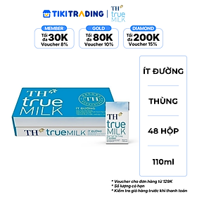 Thùng 48 hộp sữa tươi tiệt trùng TH True Milk  ít đường 110ml