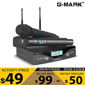 Micrô không dây G-mark G320AM chuyên nghiệp UHF 2 kênh Karaoke Mic Handheld Tần số tự động Điều chỉnh 100m