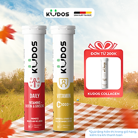 Combo Thực phẩm bảo vệ sức khỏe KUDOS DAILY VITAMINS PLUS BIOTIN & GINSENG + KUDOS VITAMIN C 1000MG (20 viên/tuýp)