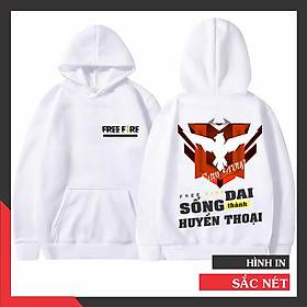 Áo hoodie free fire chất nỉ dầy dặn in logo rank huyền thoại có 2 màu đen và trắng