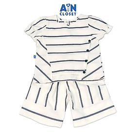 Bộ quần áo lửng bé gái họa tiết Sọc xám linen cotton - AICDBGO2C8RB - AIN Closet