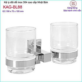 Kệ để ly bàn chải inox 304 Nhật Bản KAG-BL88-ly đôi, Kệ ly Inox dập vuông sang trọng tuyệt đẹp