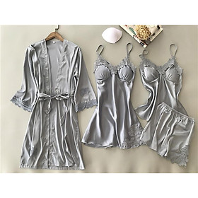Combo 3 món đồ ngủ nữ áo choàng + váy ngủ + bộ quần áo ngủ