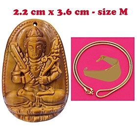 Mặt Phật Hư không tạng đá mắt hổ 3.6 cm kèm dây chuyền inox rắn vàng - mặt dây chuyền size M, Mặt Phật bản mệnh