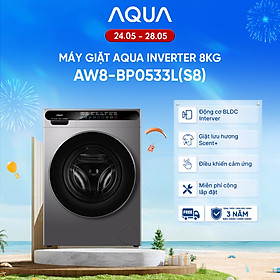 Máy giặt cửa trước AQUA Inverter 8kg AW8-BP0533L(S8) - Bảo hành 2 năm - Freeship toàn quốc - Hàng chính hãng