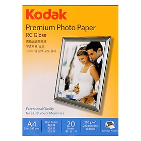 Giấy In Ảnh Cao Cấp Kodak RC 1 Mặt Siêu Bóng (High Glossy) A4 (21 x 29.7cm) 270gsm 20 Tờ - Hàng chính hãng