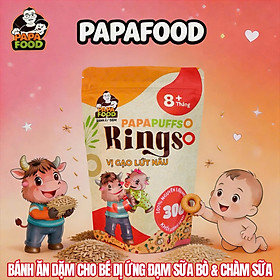 Bánh ăn dặm PAPAFOOD PAPAPUFFS RINGS - 100% Nguyên Liệu Hữu Cơ - CHO BÉ DỊ ỨNG ĐẠM SỮA BÒ & CHÀM SỮA - Gói 30G (MSMV: 8938549094100)