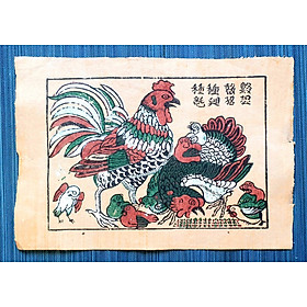 Tranh Gà thư hùng - Tranh dân gian Đông Hồ - Dong Ho folk woodcut painting