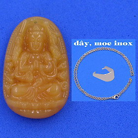 Mặt Phật Thiên thủ thiên nhãn đá thạch anh vàng 3.6 cm kèm móc và dây chuyền inox, Mặt Phật bản mệnh, Quan âm nghìn tay nghìn mắt