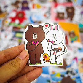 Set 100 sticker Gấu Thỏ Line Brown and Cony hình dán có ép lụa - Giao mẫu ngẫu nhiên